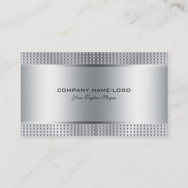 Silver Shiny Metallic Design-Stainless Steel Look Business Card (Front)