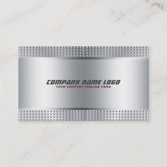 Silver Shiny Metallic Design-Stainless Steel Look Business Card (Front)