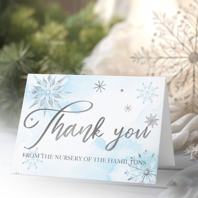 Silver Showflakes Winter Baby Shower Thank You Card (Creator Uploaded)