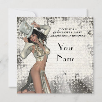 Silver showgirl  quinceanera party invitation