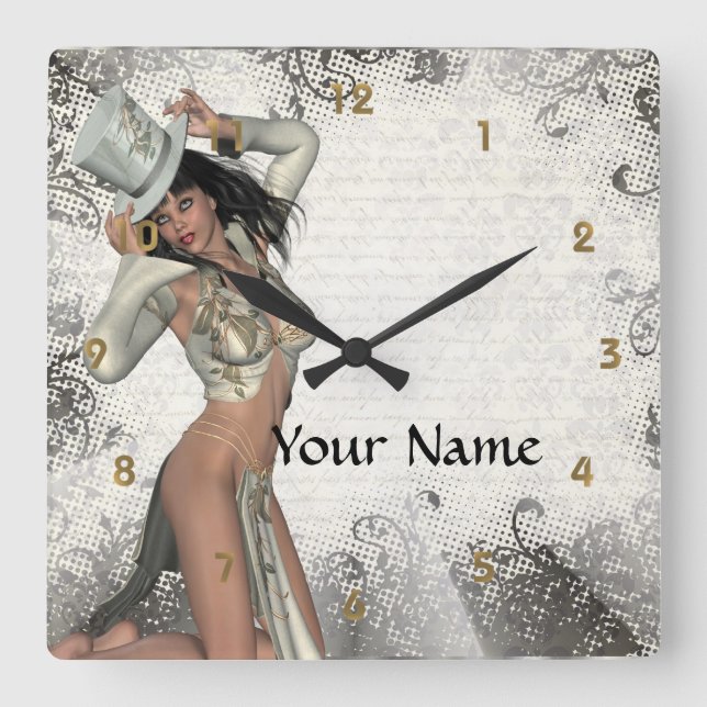 Silver showgirl square wall clock (Front)