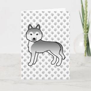 Silver Siberian Husky Cute Cartoon Dog Card