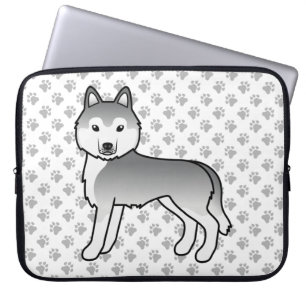 Silver Siberian Husky Cute Cartoon Dog Laptop Sleeve