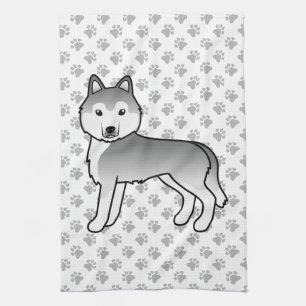 Silver Siberian Husky Cute Cartoon Dog Tea Towel