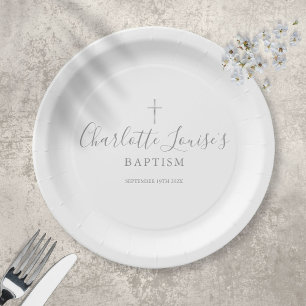 Silver Signature Baptism Christening Paper Plate