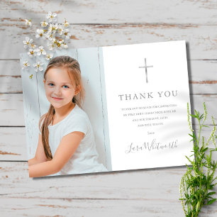 Silver Signature Photo First Holy Communion Thank You Card