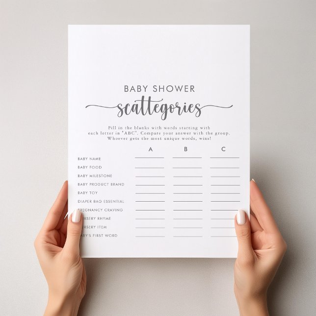 Silver Simple Baby Shower Scattegories Game  (Creator Uploaded)