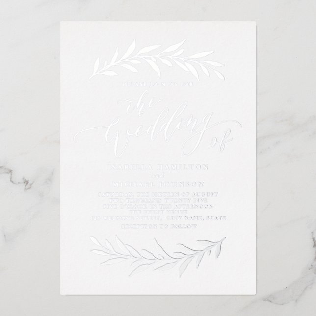 Silver simple calligraphy rustic foliage wedding (Front)