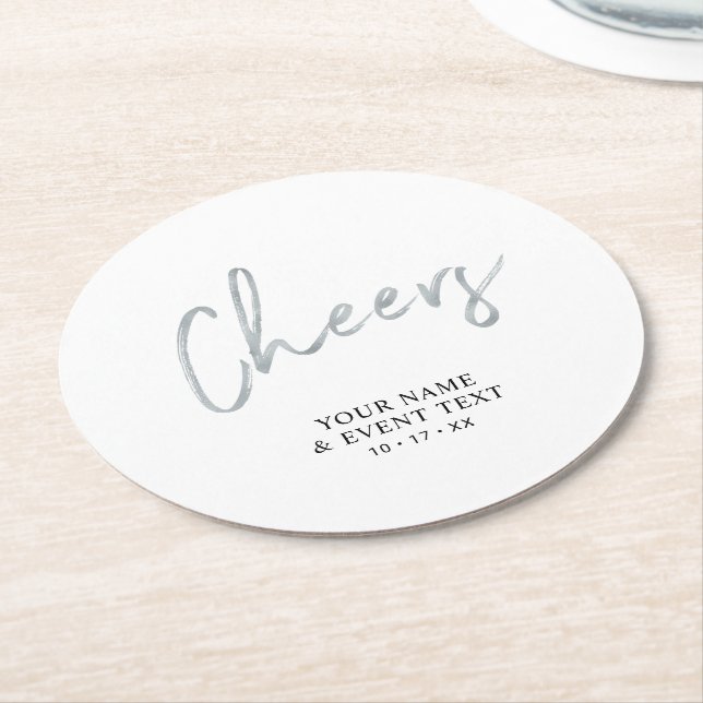 Silver Simple Cheers Adult Birthday Party Favour Round Paper Coaster (Angled)
