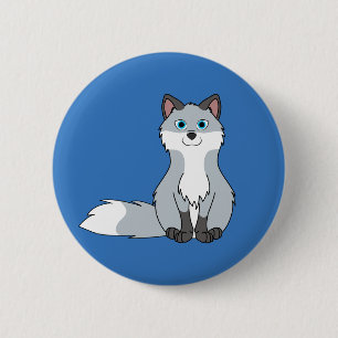 Silver Sitting Fox Kit with Dark Markings 6 Cm Round Badge