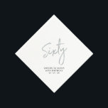 Silver Sixty | Modern Adult 60th Birthday Party Napkin<br><div class="desc">This custom paper napkin will add stylish detail to your 60th birthday celebration. This 60th birthday napkin design features simple chic silver lettering "Sixty" with custom text. Matching invitations and party supplies are available in my shop BaraBomDesign.</div>