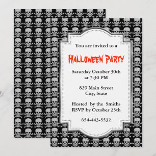 Silver Skull And Crossbones Halloween Party Invitation