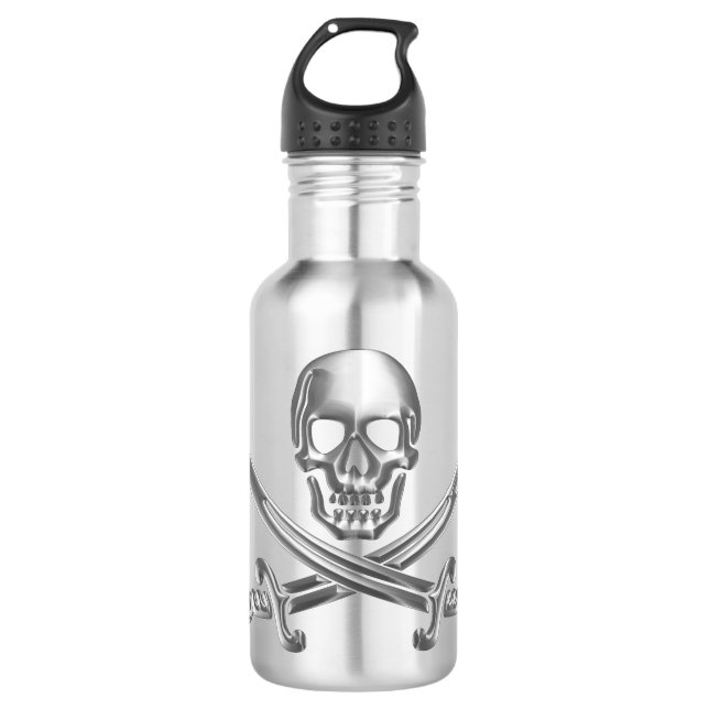 Silver Skull and Crossed Swords 710 Ml Water Bottle (Front)