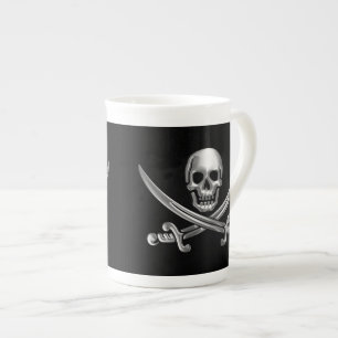 Silver Skull and Crossed Swords Bone China Mug