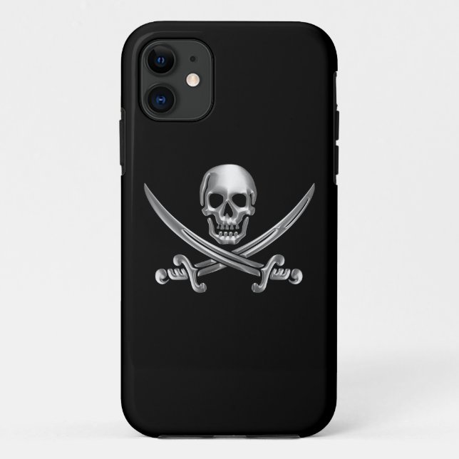 Silver Skull and Crossed Swords Case-Mate iPhone Case (Back)