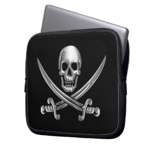 Silver Skull and Crossed Swords Laptop Sleeve