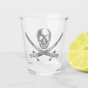 Silver Skull and Crossed Swords Shot Glass