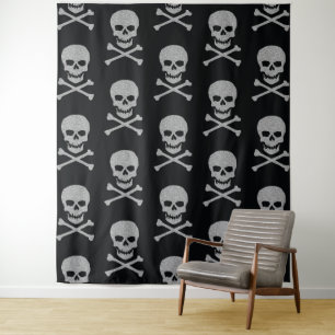 Silver Skull & Crossbones Halloween Backdrop Tapestry