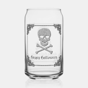 Silver Skull & Crossbones Halloween Can Glass