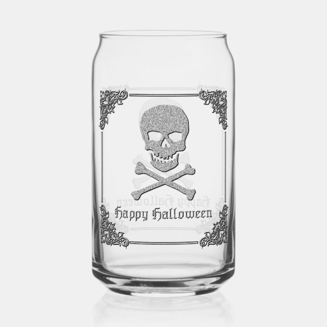 Silver Skull & Crossbones Halloween Can Glass (Front)