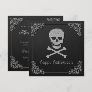 Silver Skull & Crossbones Halloween Invitation