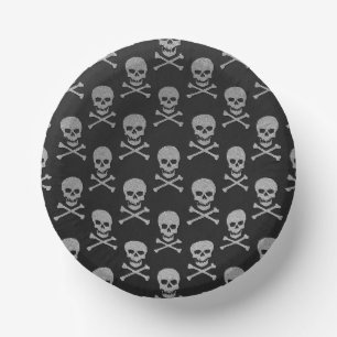 Silver Skull & Crossbones Halloween Paper Plate
