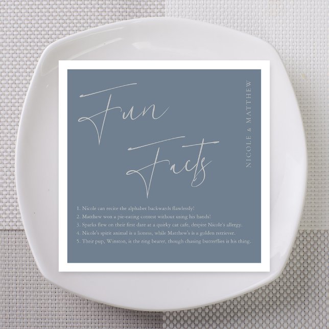 Silver Slate Fun Facts Wedding Napkin (Silver Slate Fun Facts Personalized Wedding Napkins)