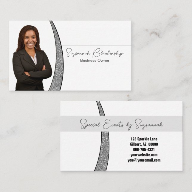 Silver Sliver Faux Glitter Professional Photo  Business Card (Front/Back)