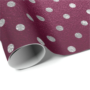 Silver Small Polka Dots Grey Metallic Beetroot Red Wrapping Paper