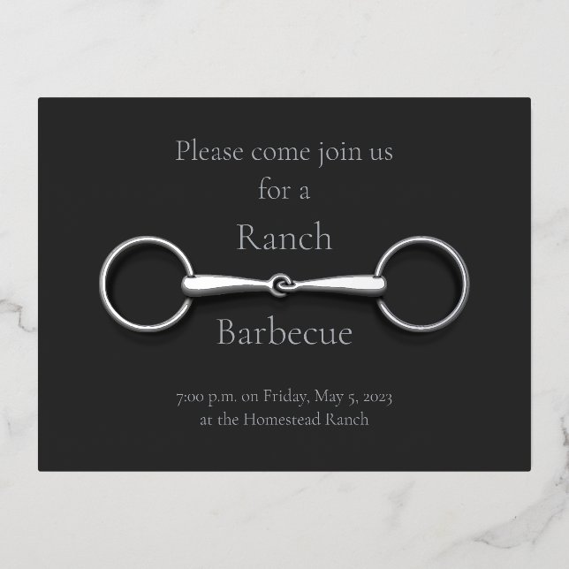 Silver Snaffle Bit Elegant Equestrian Foil Invitation Postcard (Front)