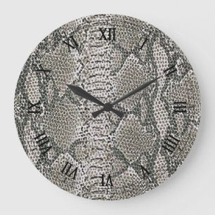 Silver Snake Skin Round Roman Numerals Clock