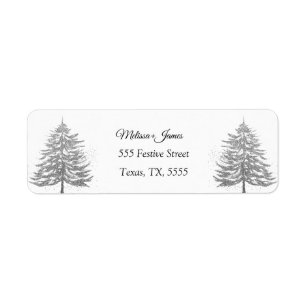 Silver Snow Christmas Tree Festive Wedding Return Address Label