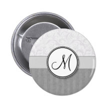 Silver Snow Floral Wisps & Stripes with Monogram Button