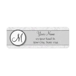 Silver Snow Floral Wisps & Stripes with Monogram Return Address Label