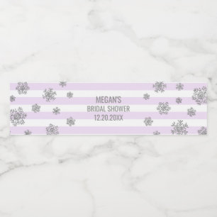 Silver Snow Purple Stripes Winter Bridal Shower Water Bottle Label