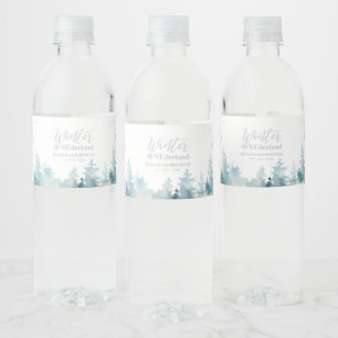 Silver Snow Winter Wonderland 1st Birthday Party Water Bottle Label