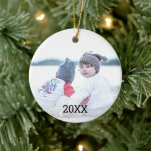 Silver Snowflake 2 Sided Photo Christmas Ceramic Ornament