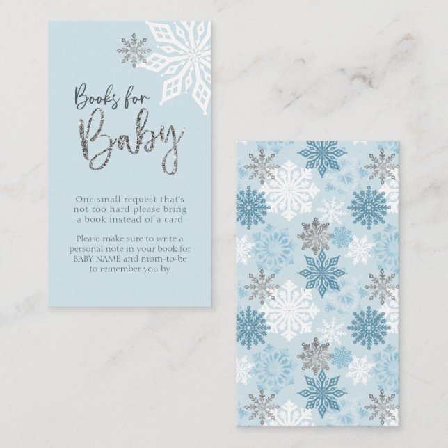 Silver Snowflake Baby Shower Book Request Enclosure Card (Front/Back)