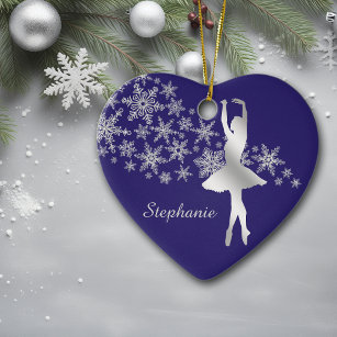 Silver Snowflake Ballerina Blue Ceramic Ornament