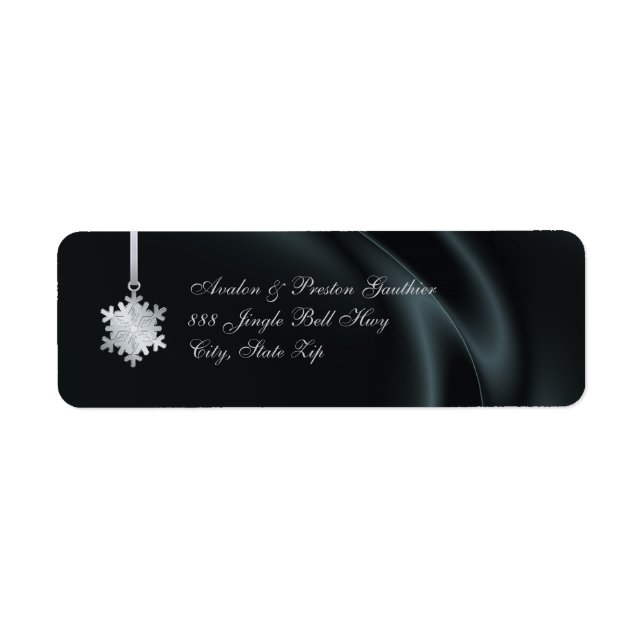 Silver Snowflake Black Silk Holiday Address Labels (Front)