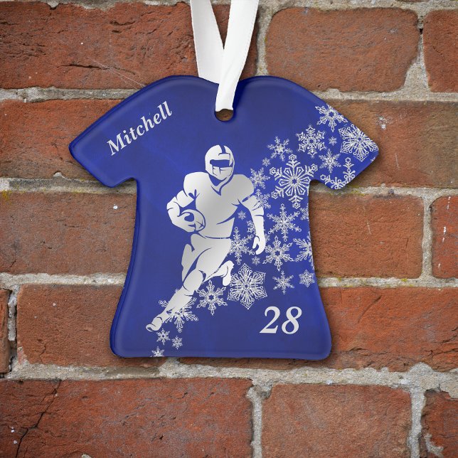 Silver Snowflake Blue Football Player Ornament (Creator Uploaded)