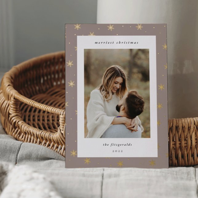 Silver Snowflake Border Christmas Photo Foil Holiday Card (Creator Uploaded)