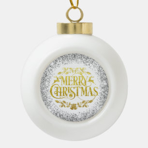 Silver snowflake ceramic ball christmas ornament