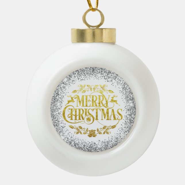 Silver snowflake ceramic ball christmas ornament (Front)