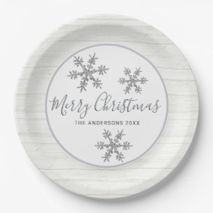 Silver Snowflake Chic Holiday Elegant Party Paper Plate
