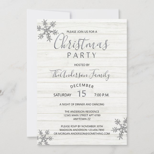Silver Snowflake Chic Modern Christmas Party (Front)