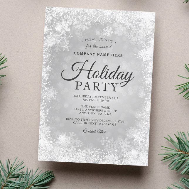 Silver Snowflake Christmas Corporate Holiday Party Invitation (Creator Uploaded)