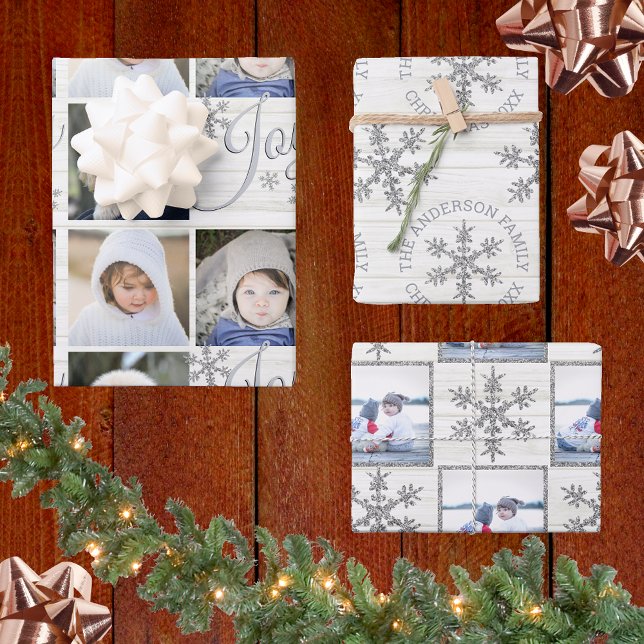 Silver Snowflake Christmas Holiday Your Photos Wrapping Paper Sheet (Creator Uploaded)