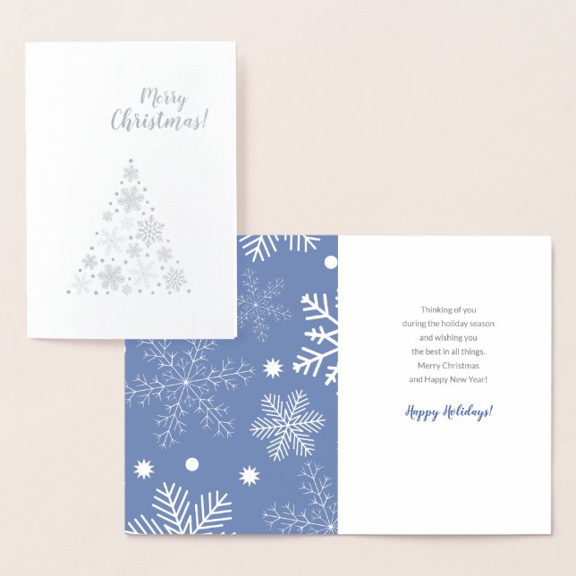 Silver Snowflake Christmas Tree Elegant EDITABLE Foil Card (Display)