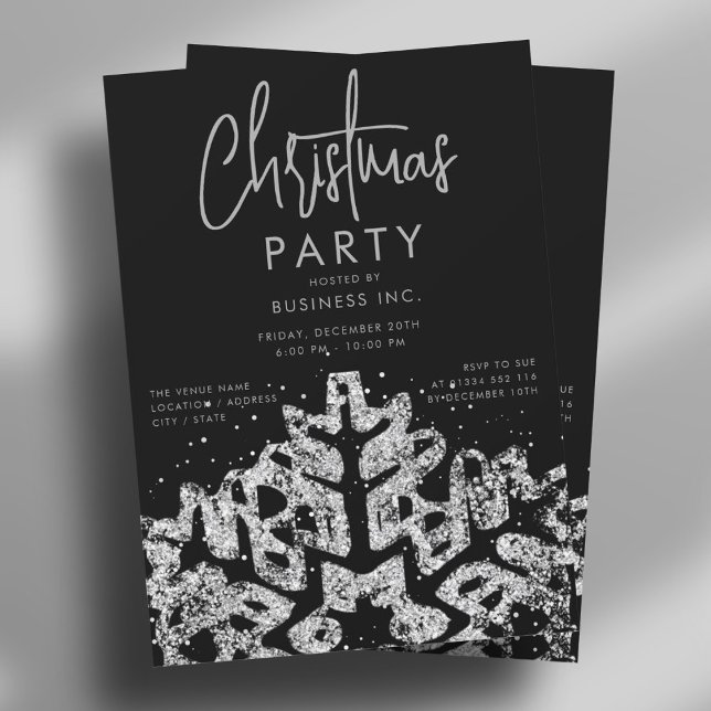 Silver Snowflake Corporate Christmas Party Black Invitation (Silver Snowflake Corporate Christmas Party Black Invitation)